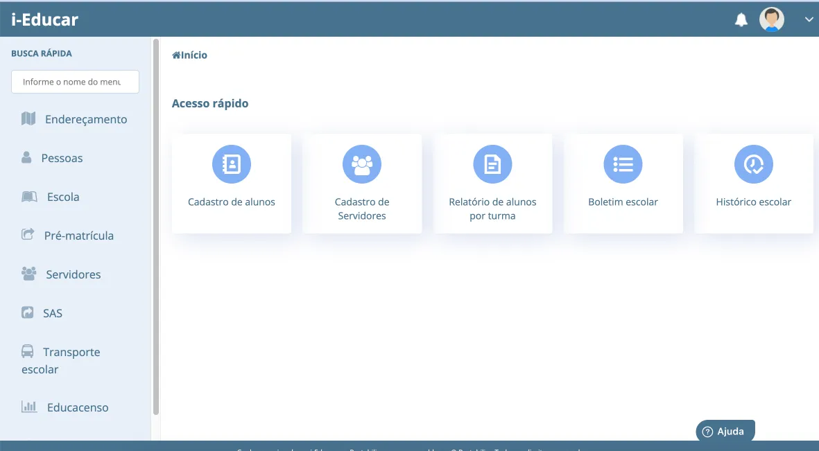 Tela do i-Educar com os dados da rede consolidados